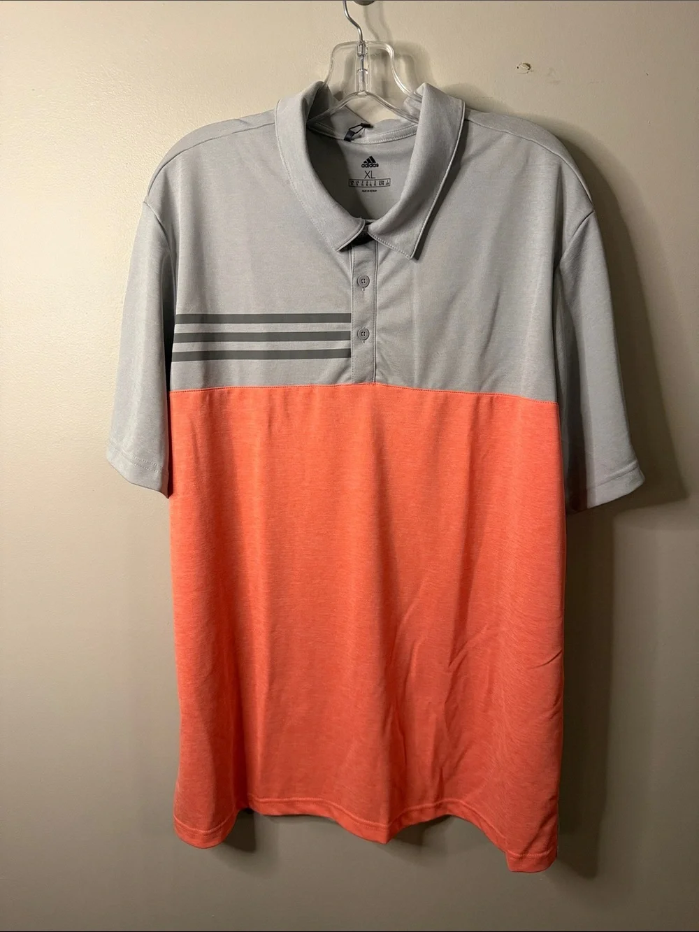 Adidas Heathered 3-Stripes Colorblock Golf Polo